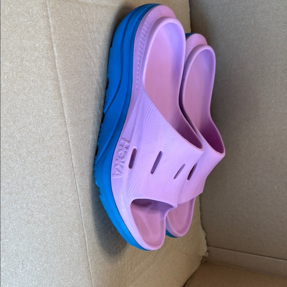 Hoka Pastel Purple and Vibrant Blue Slides